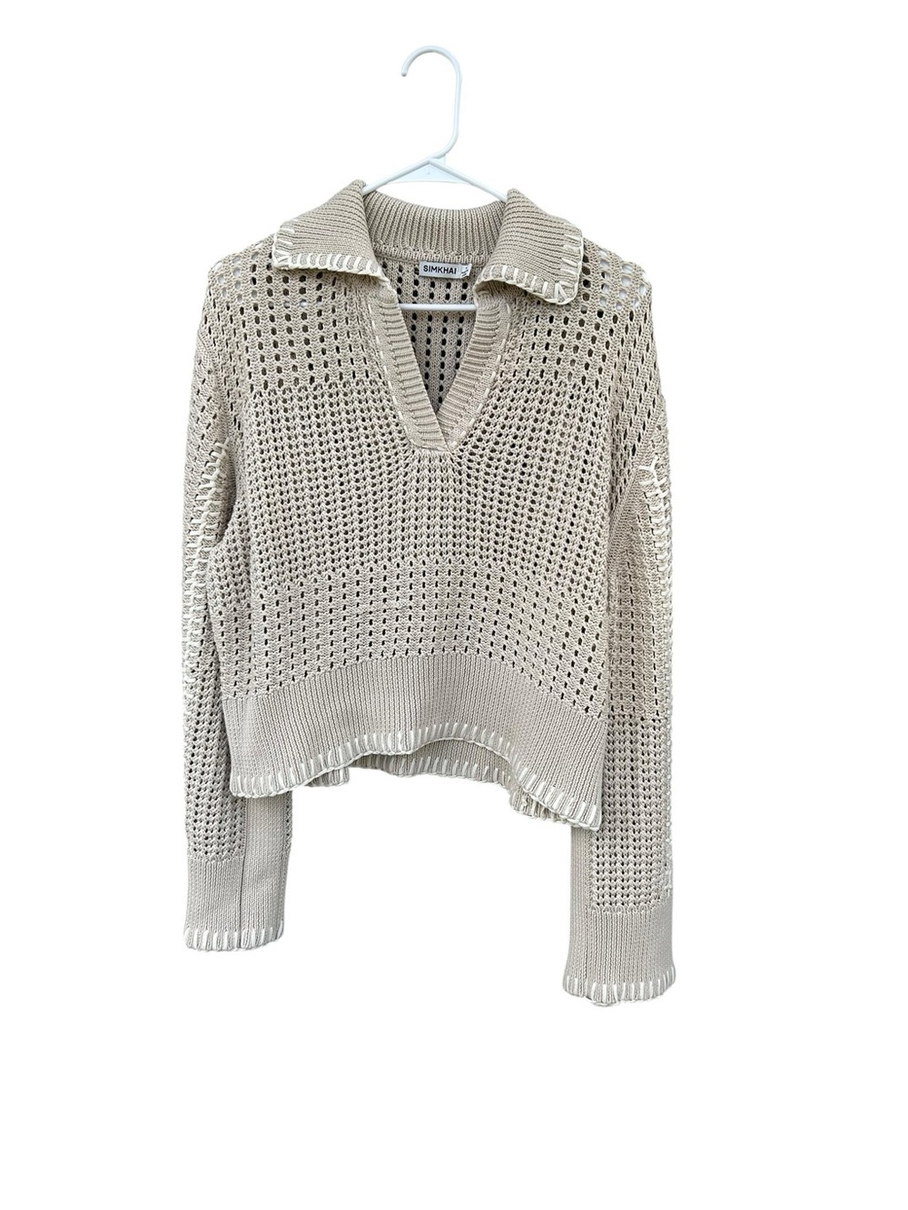 SIMKHAI Beige Crochet Knit Sweater - Size Medium - 100% Cotton - Minimalist - Picture 2 of 11